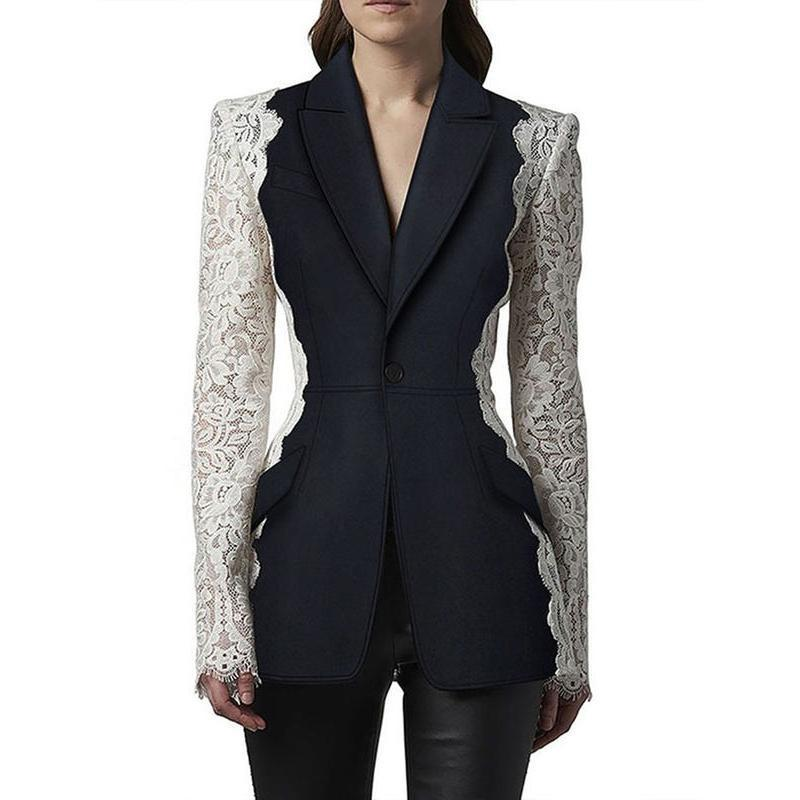 Damen Blazer mit Patchwork-Muster und Spitze