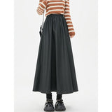 Autumn Winter Elegant A-Line Faux Leather Maxi Skirt