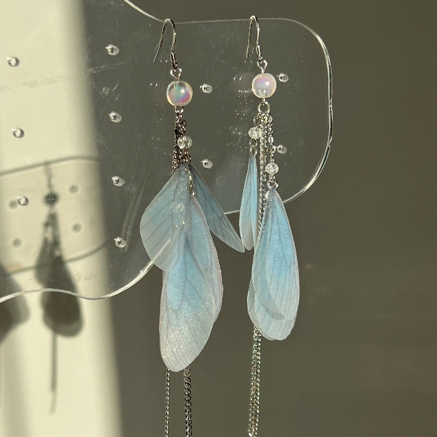 Design Super Fairy Butterfly Dragonfly Wings Long Tassel Earrings - Dazpy