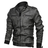 Men's Lapel Solid Color 3D Pu Leather Jacket