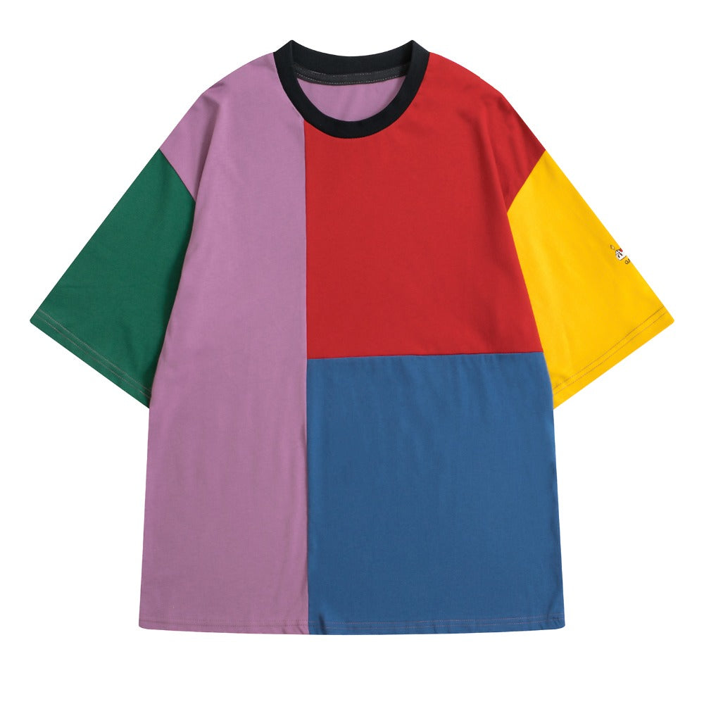 Camiseta de algodón color block con puños bordados