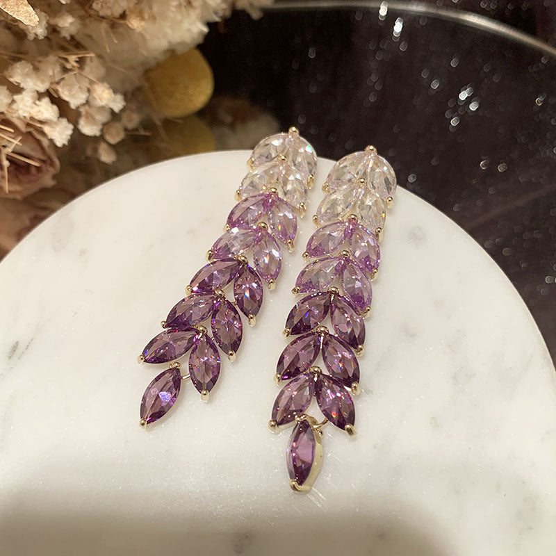 Long Transparent Purple Gradient Ear Earrings - Dazpy