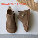 Botines retro de tacón grueso y punta redonda para mujer