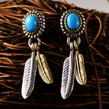 Sterling Silver Vintage Indian Feather Earrings - Dazpy