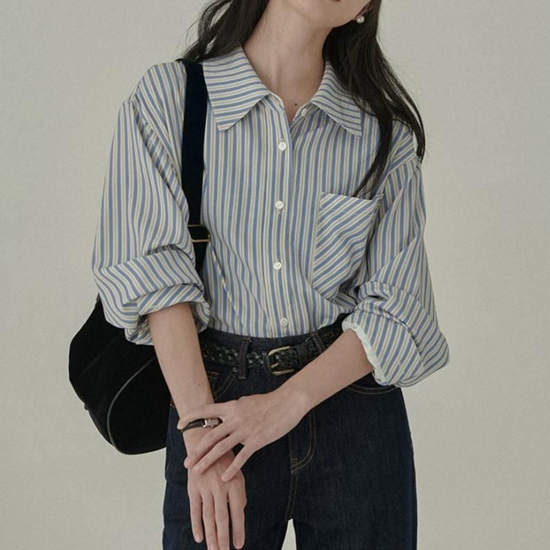 Elegant Striped Long Sleeve Blouse for Women