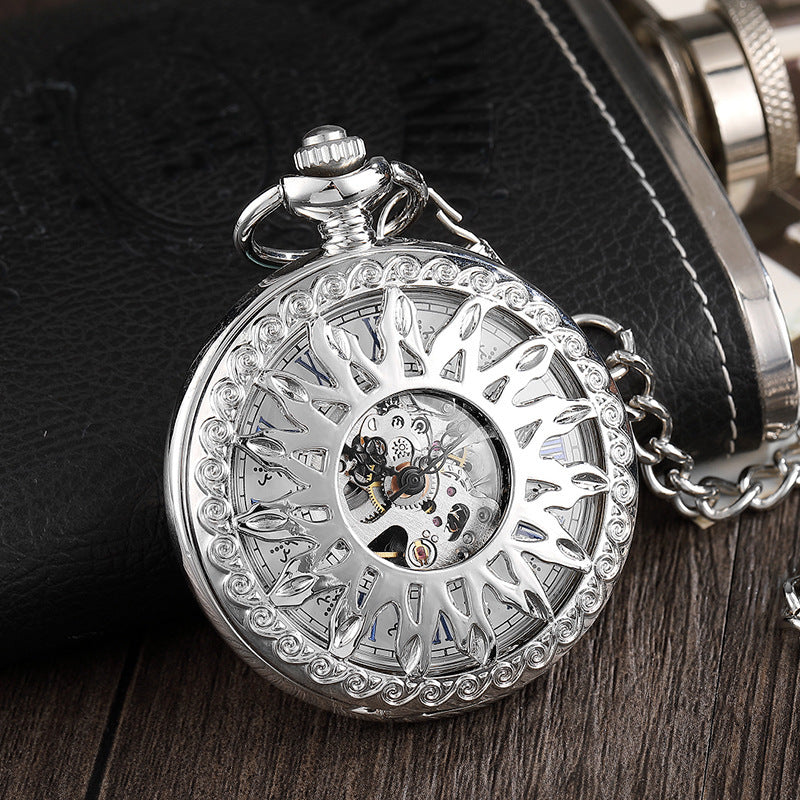 Vintage Men's And Women's Engraved Hollow Automatic Mechanical Pocket Watch - Dazpy