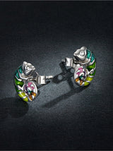 Sterling Silver S925 Chameleon Stud Colorful Drop Oil Plated Platinum Small Animal Fashion Earrings - Dazpy