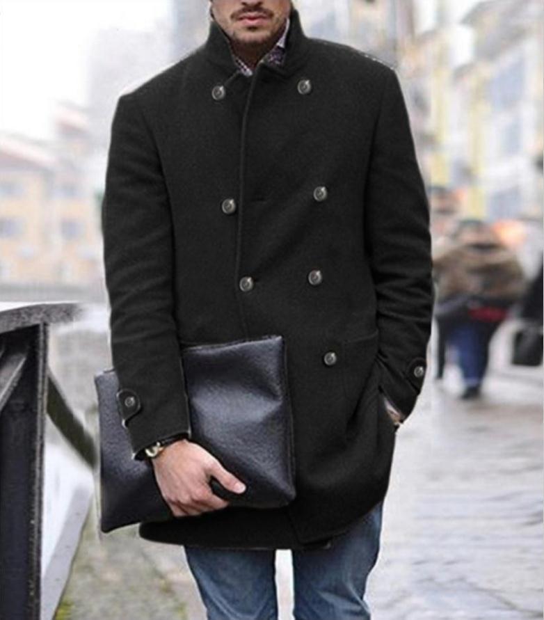 Men's British Men's Mid-length Long-sleeved Woolen Coat