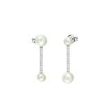 Women's Sterling Silver Geometric One Word Pearl Stud Earrings - Dazpy