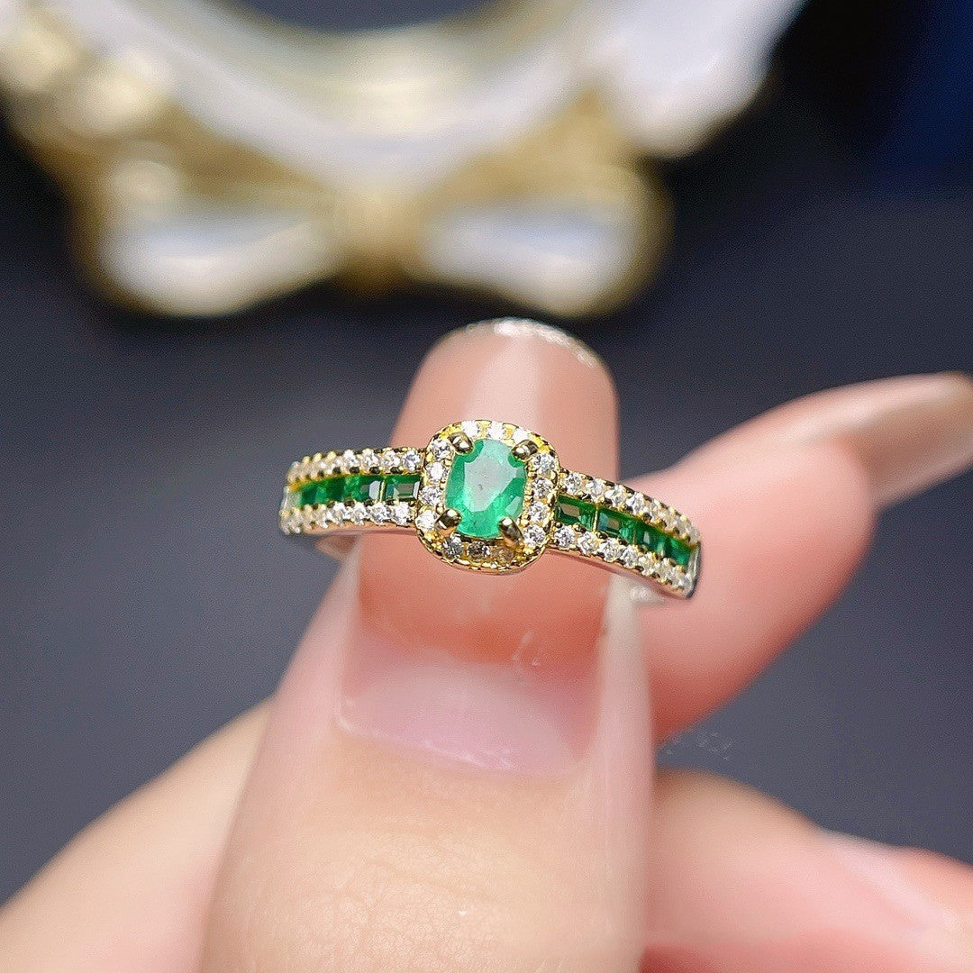 Jewelry Natural Emerald Ring S925 Silver Female - Dazpy