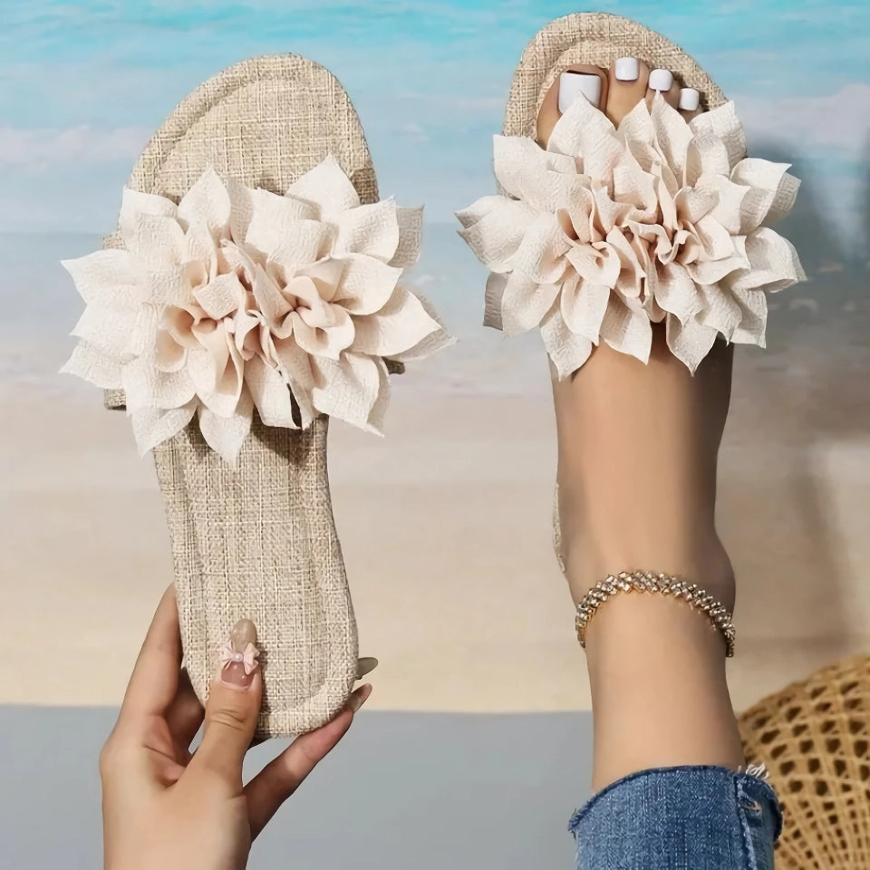 Chanclas elegantes con diseño floral para mujer: sandalias casuales de playa para verano