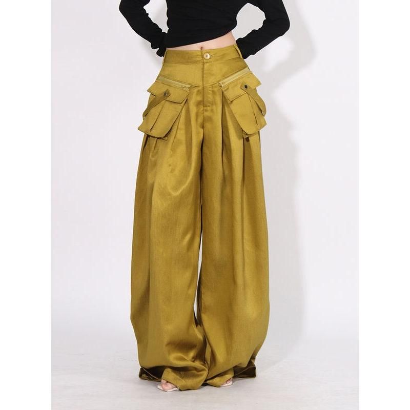 High Waist Solid Casual Wide Leg Pants