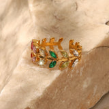 18K Gold Plated Cubic Zirconia Adjustable Leaf Ring