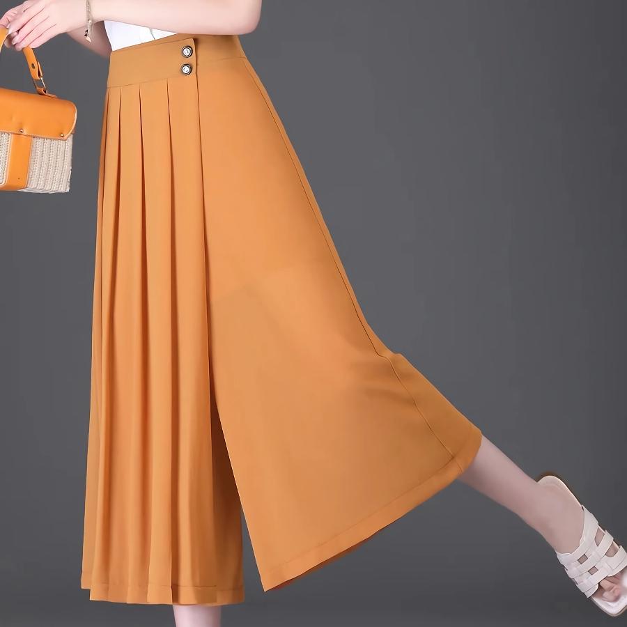 Elegante Chiffon-Caprihose mit weitem Bein