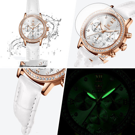 Women's Quartz Watch With Diamond Inlaid Multi-function Timing - Dazpy