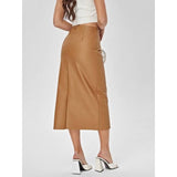 Elegant High-Waist Faux Leather Straight Skirt