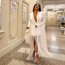 Women's White Cape-Style Tassel Mini Dress