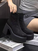 Women's Rhinestone-Detail Chunky-Heel Platform Boots