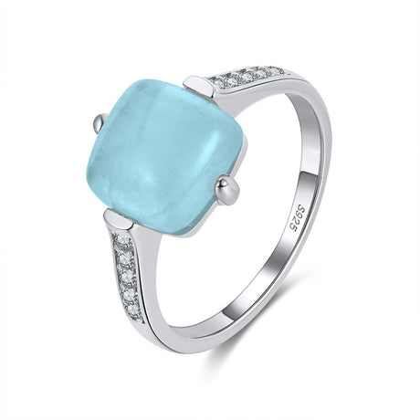 S925 Sterling Silver Ring Natural Aquamarine Four-claw Inlay - Dazpy