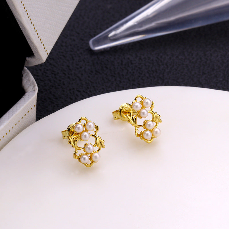 Women's Leaf Flower Pearl Earrings - Dazpy