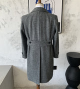 Polo Double Breasted Slim Vintage Tweed Men's Long English Wool Lapel Herringbone Coat