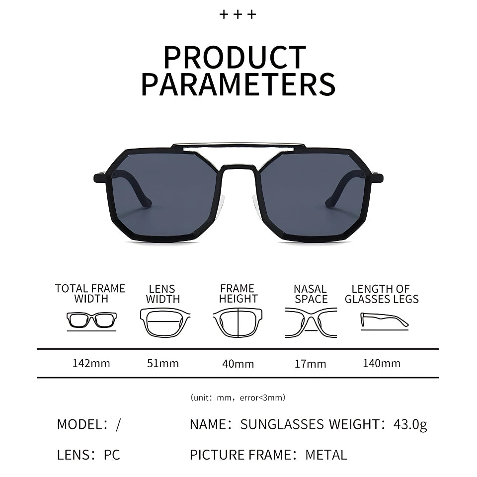 Luxuriöse polygonale Doppelsteg-Sonnenbrille für Männer und Frauen