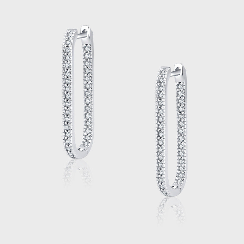 Women's Sterling Silver Geometric U Shape Full Diamond Earrings - Dazpy