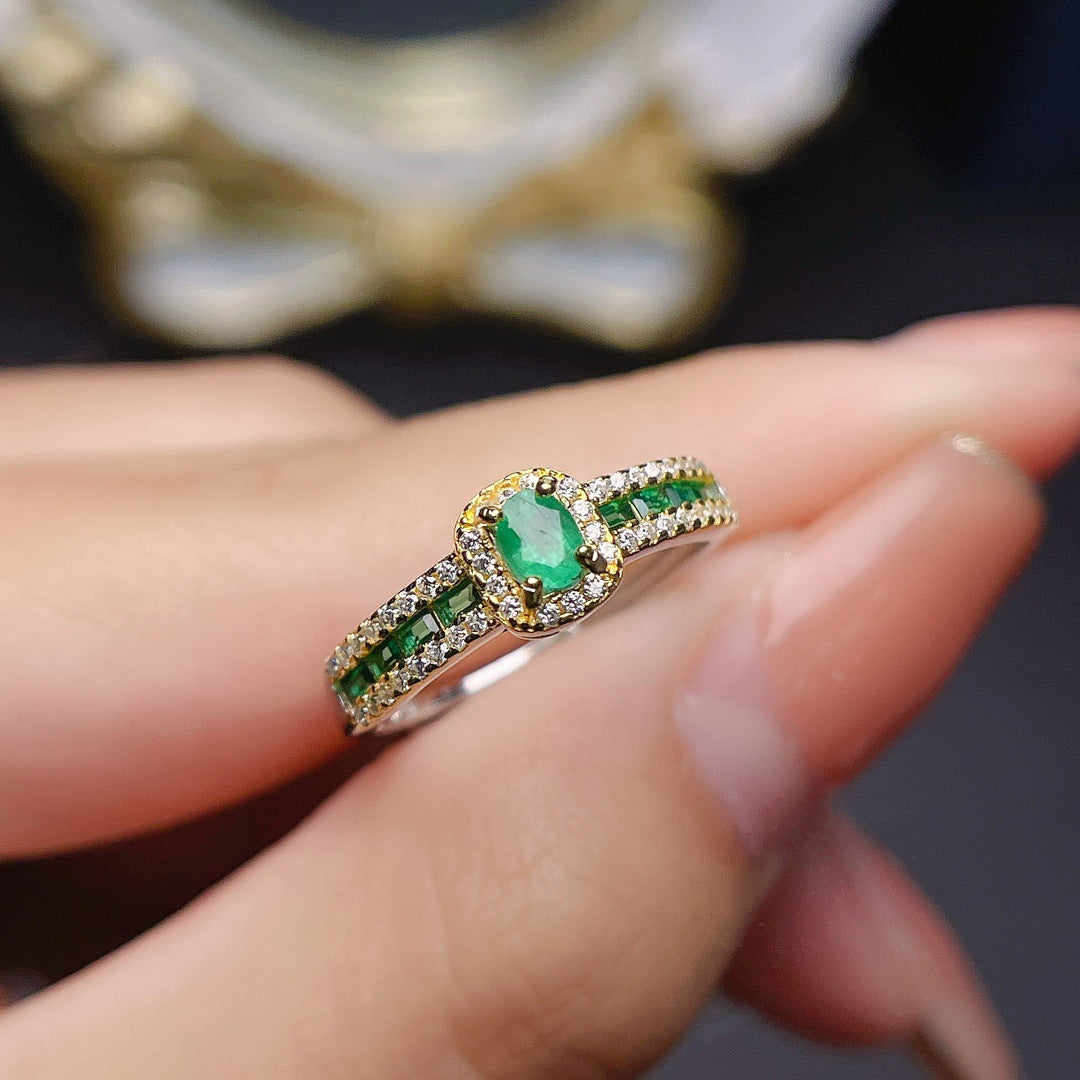 Jewelry Natural Emerald Ring S925 Silver Female - Dazpy