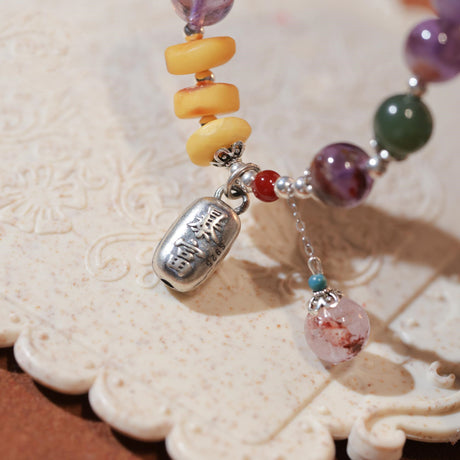 Natural Amethyst Crystal String With Outrageous Wealth Pendant - Dazpy