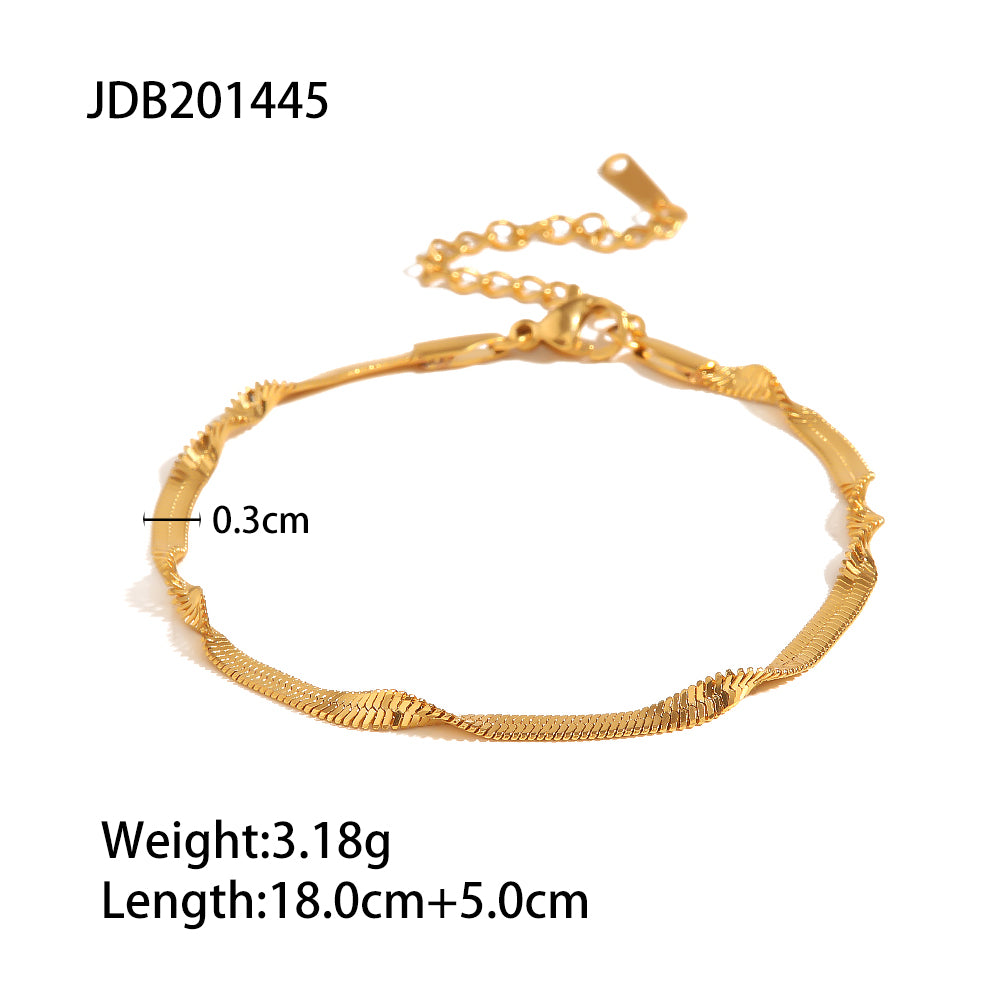 18k Gold Plated Stainless Steel Snake Chain Bracelet - Waterproof & Timeless