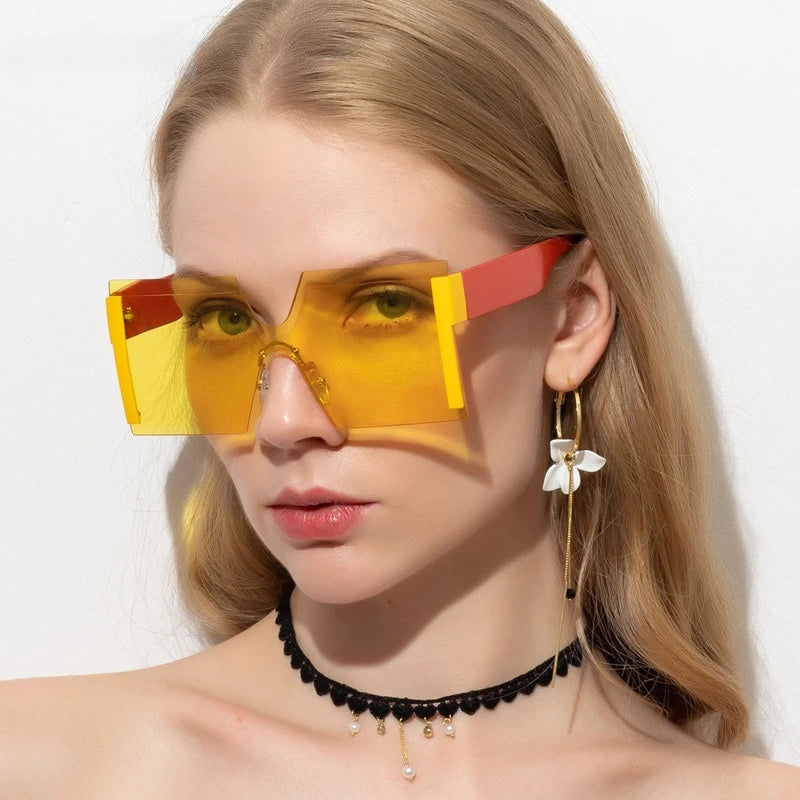 Gafas de sol cuadradas con degradado sin montura de lujo para mujer