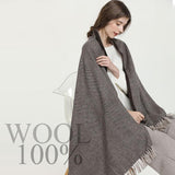 Luxury 100% Wool Plaid Twill Scarf - Coffee Color