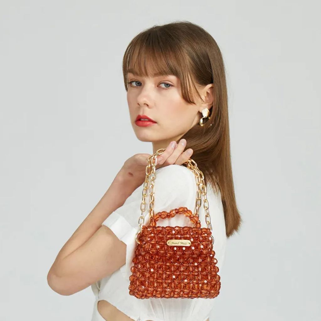 Bolso bandolera con cuentas de piedra y perlas de cristal