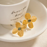 Vintage Flower Inlaid Natural Stone Stud Earrings