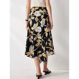 Elegant Floral Silk A-Line Skirt