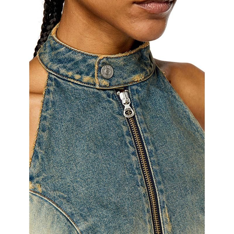 Hit Color Backless Denim Vest