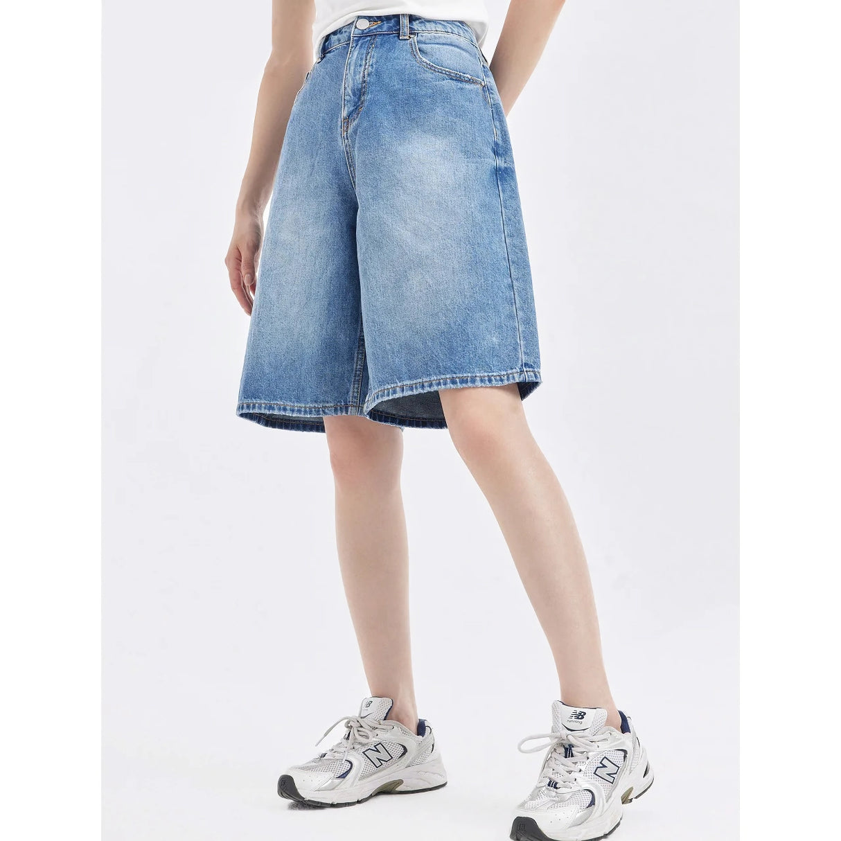 Gerade geschnittene Jeansshorts mit hoher Taille für Damen