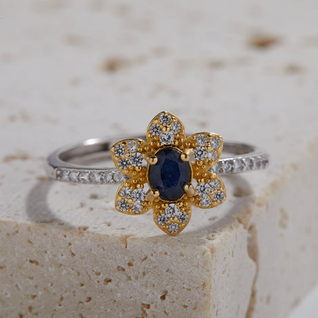 Colored Gems Jewelry S925 Sterling Silver Inlaid Natural Sapphire Ring - Dazpy