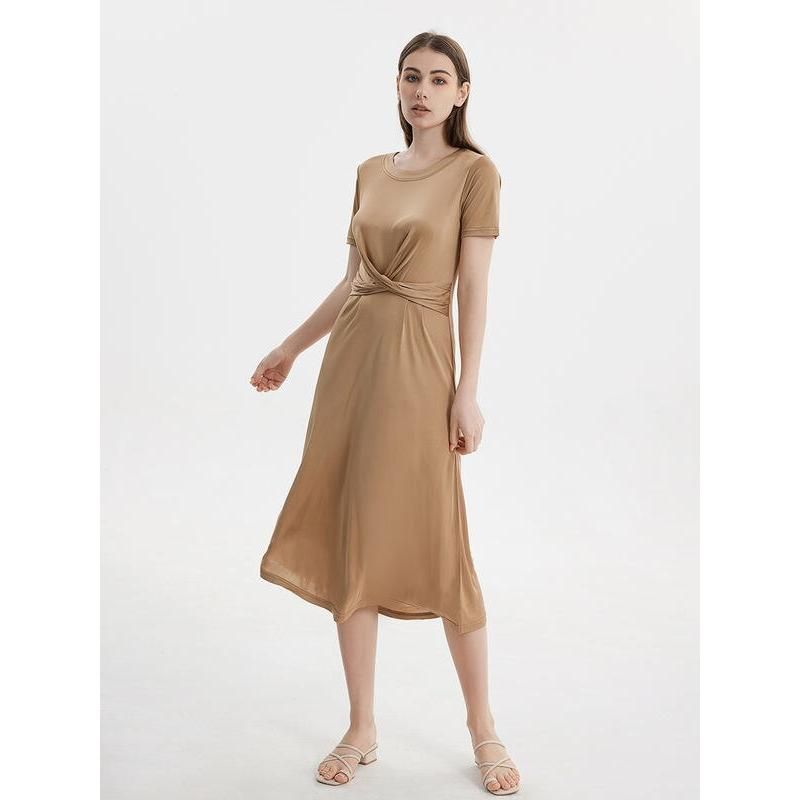 Elegant Silk Blend Mid-Calf Dress