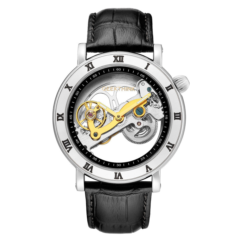 Automatic Mechanical Watch Stainless Steel Band Skeleton 3D Mens - Dazpy