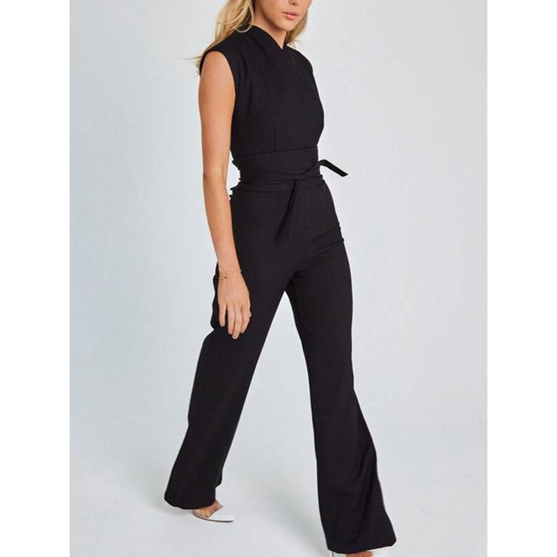 Eleganter ärmelloser Jumpsuit mit V-Ausschnitt und weitem Bein