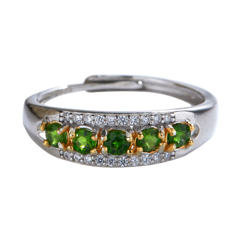 S925 Sterling Silver Inlaid Natural Diopside Universal Ring - Dazpy