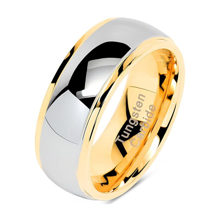 Fashion Tungsten Steel Ring Curved Line Gold - Dazpy