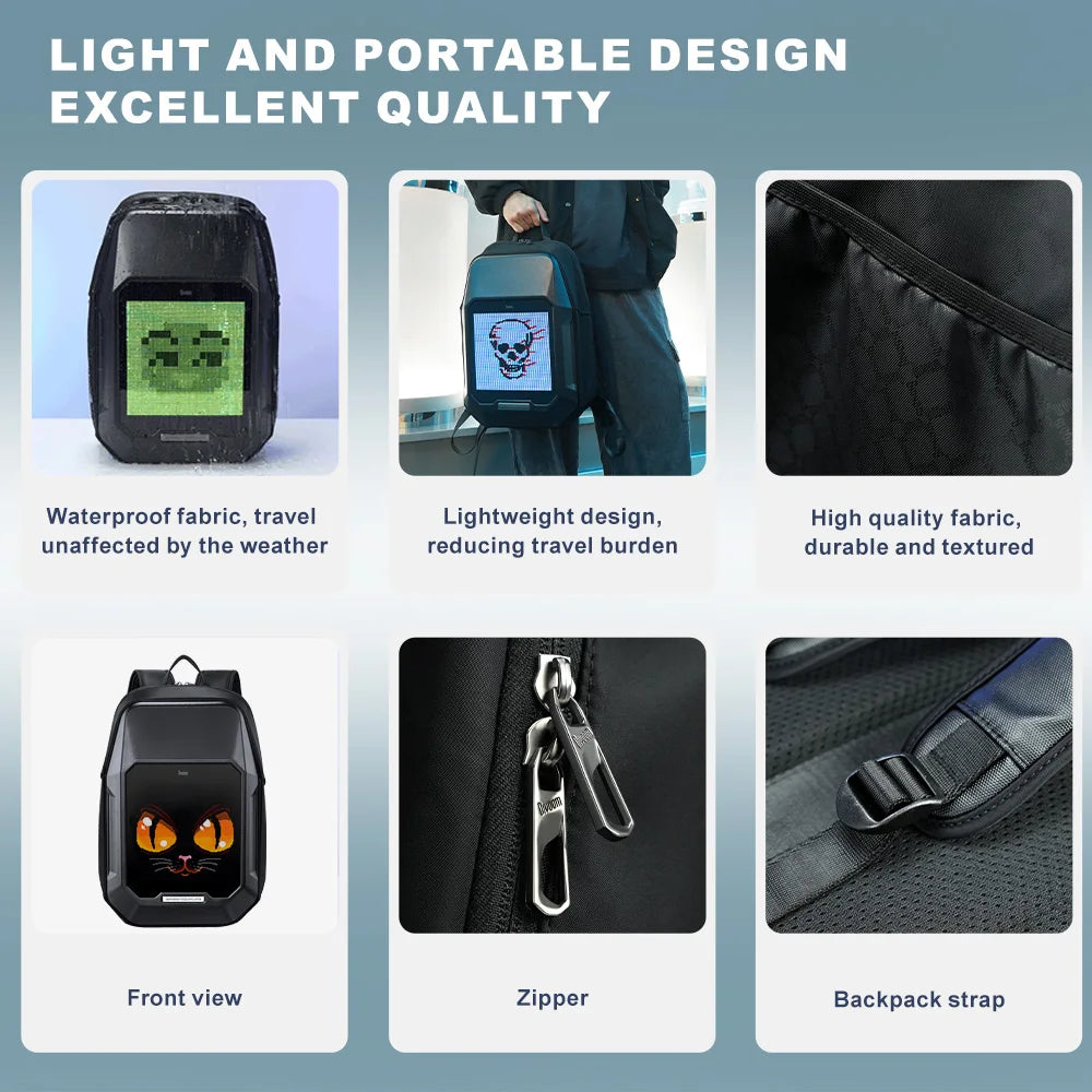 Smarter LED-Rucksack mit Pixel-Art-Display für Business und Reisen