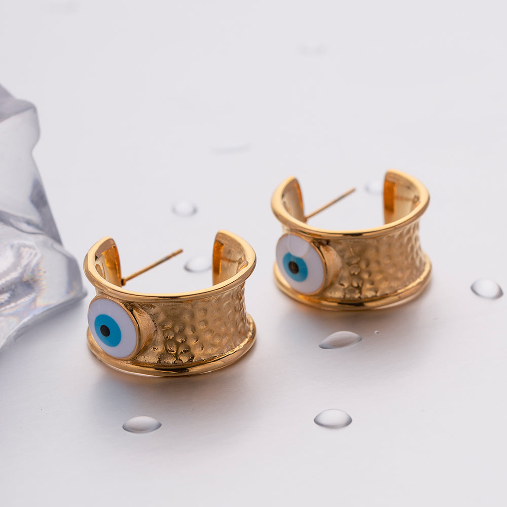 Pendientes de lujo con forma de martillo de ojo de diablo chapados en oro de 18 quilates - Acero inoxidable resistente al agua