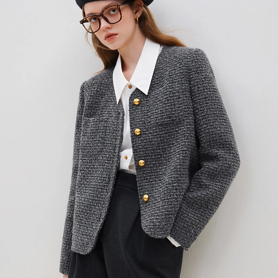 Chaqueta de tweed de lana estilo francés para oficina