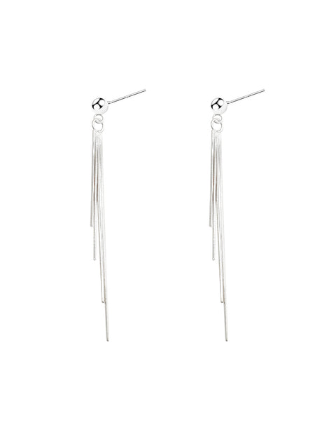 Women's Sterling Silver Long Tassel Earrings - Dazpy