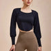 Damen Retro Langarm Yoga Shirt - Sportliches Fitness Top im Zweiteiler Look