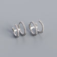 S925 Silver Geometric Metal Double Round Micro Inlaid Zircon Ear Buckle Earrings - Dazpy