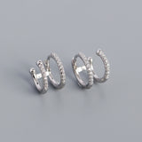 S925 Silver Geometric Metal Double Round Micro Inlaid Zircon Ear Buckle Earrings - Dazpy